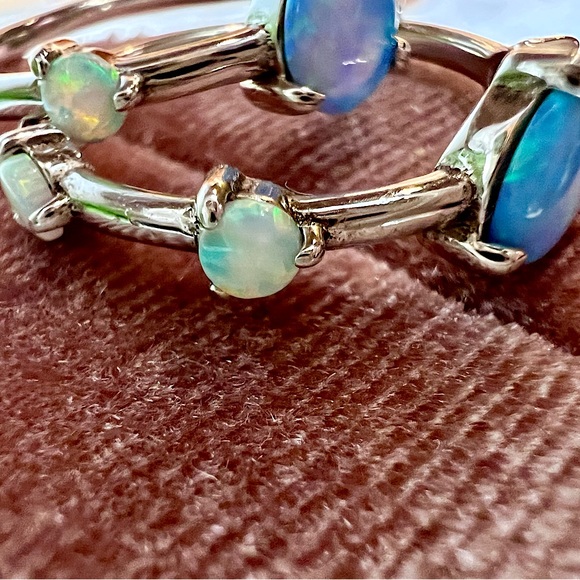 New!Blue and white Opal ring stacking set of 2. Set in solid 925 Sterling Silver - Picture 17 of 17